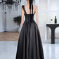 Black Satin One-Shoulder Bow Detailing Floor-Length Prom Dress