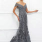 Gray Lace V-Neck Off-The-Shoulder Mermaid Bridesmaid Dress