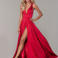 Crimson Deep V-Neck Sleeveless Split Front Formal Evening Dress