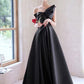 Black Satin One-Shoulder Bow Detailing Floor-Length Prom Dress