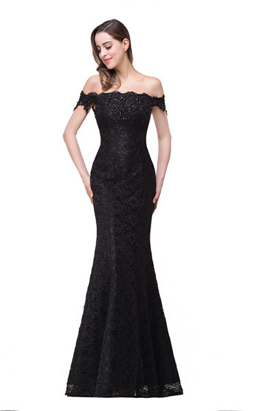 Lace Embroidered Off-Shoulder Mermaid Evening Dress