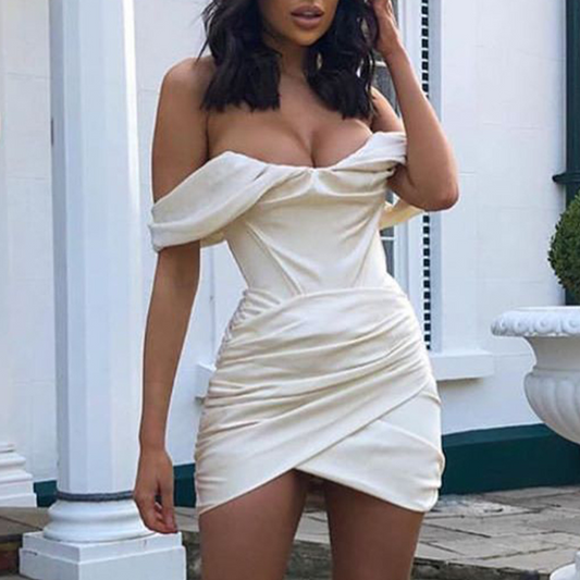 Satin Ruched Off-Shoulder Sleeveless Mini Dress