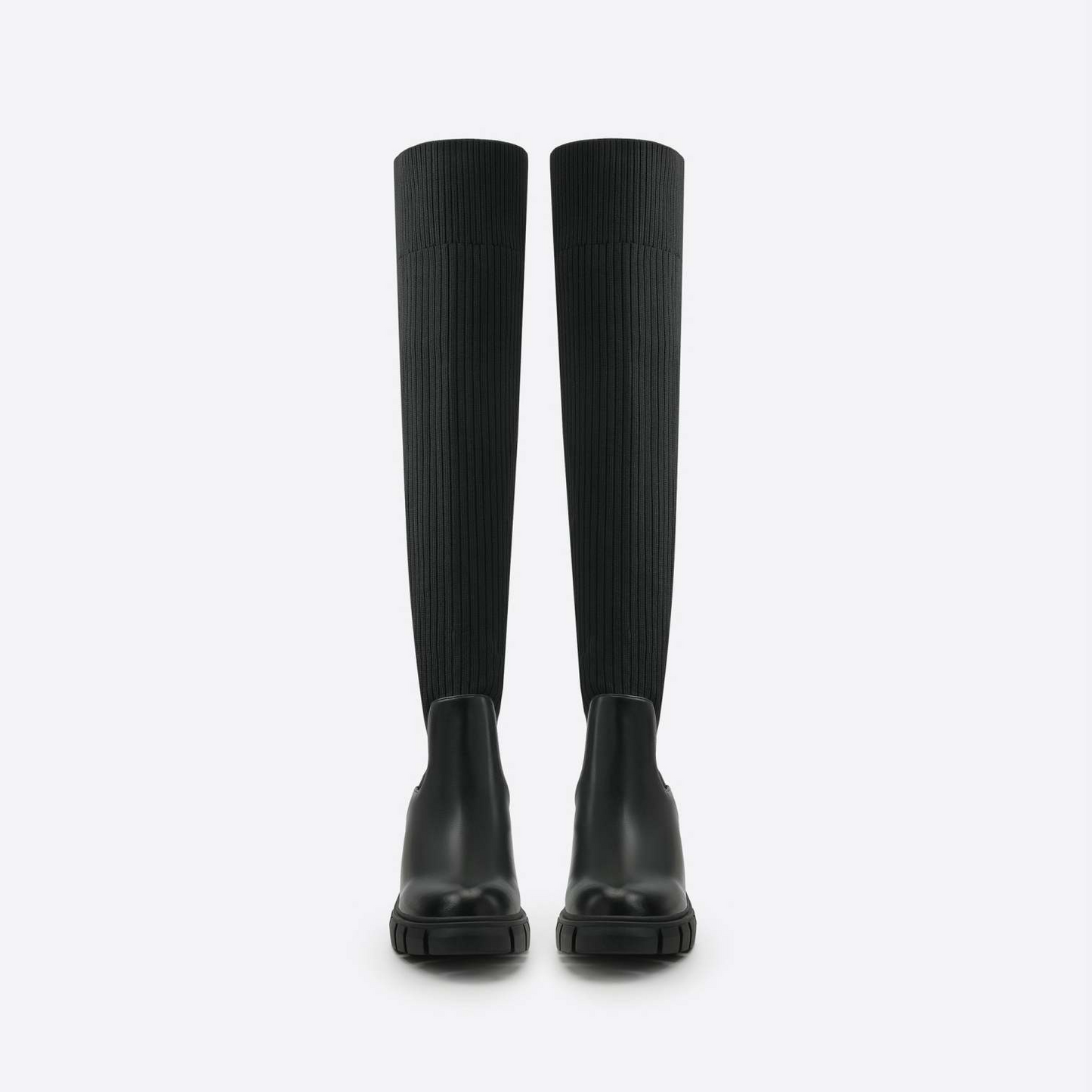 Chunky Sole Thigh High Heel Boots