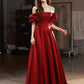 Red Matte Satin V-Neck Floor-Length Party Dress