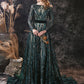 Dark Green Lace Jewel Neck Long Sleeves Zipper Wedding Guest Dress