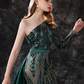 Green One Shoulder Brush Train Evening Dress