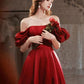 Red Matte Satin V-Neck Floor-Length Party Dress