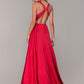 Crimson Deep V-Neck Sleeveless Split Front Formal Evening Dress