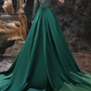 Green One Shoulder Brush Train Evening Dress