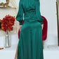 Green V Neck Thigh High Split Evening Dress