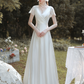 White V-Neck Short Sleeves Wedding Dress