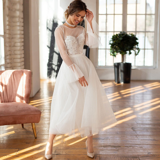 Ivory Long Sleeves Backless Evening Dress