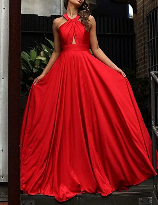 Halter Neck Sleeveless Long Evening Dress