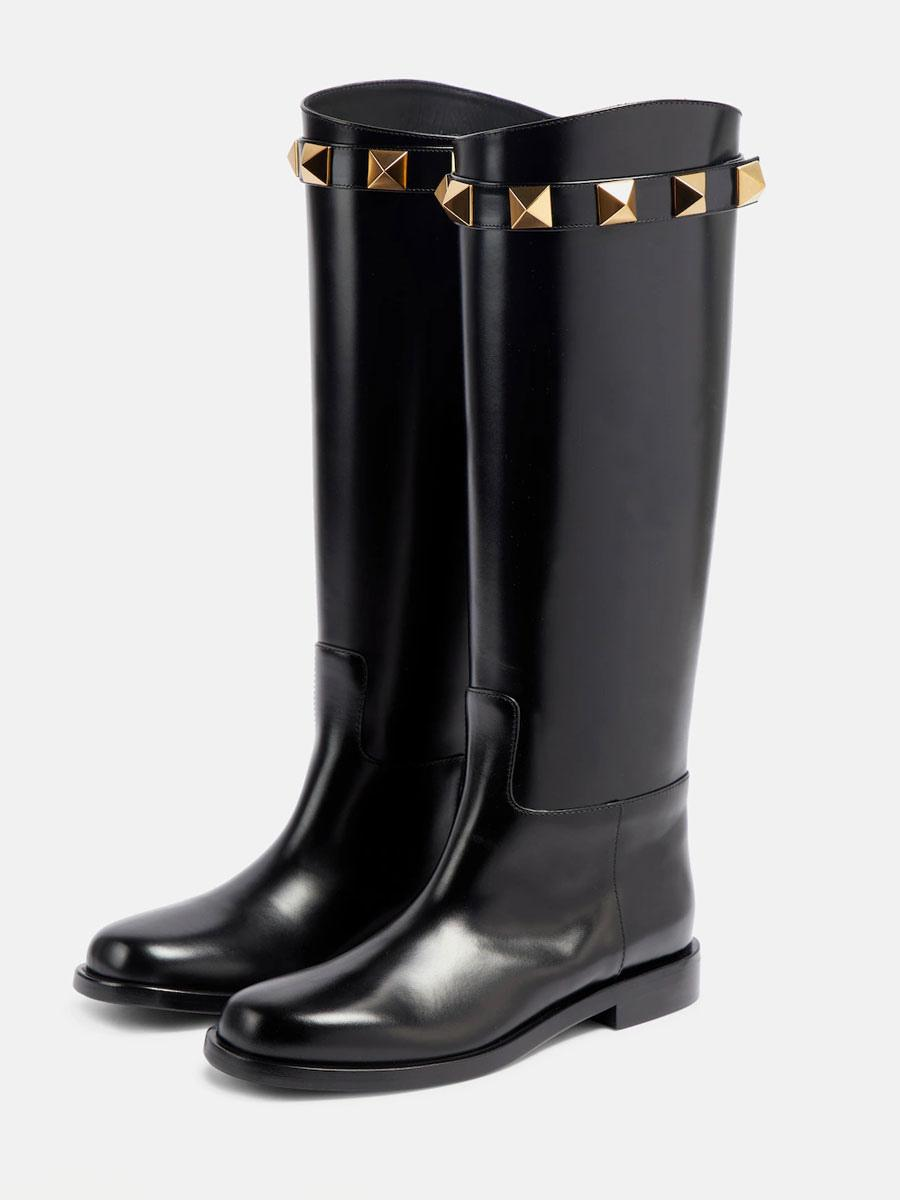 Black Studs Knee High Boots