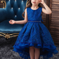 Blue Lace Jewel Neck Sleeveless Tail Kids Party Dress