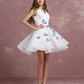 White A-Line Deep V Neck Butterfly Applique Sleeveless Bridesmaid Dress