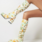 Women's Floral Print Block Heel Platform Knee-High Boots