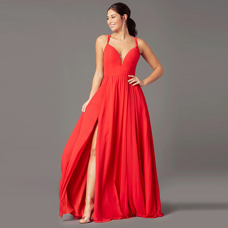 Spaghetti Strap Sleeveless Long Slit Evening  Dress