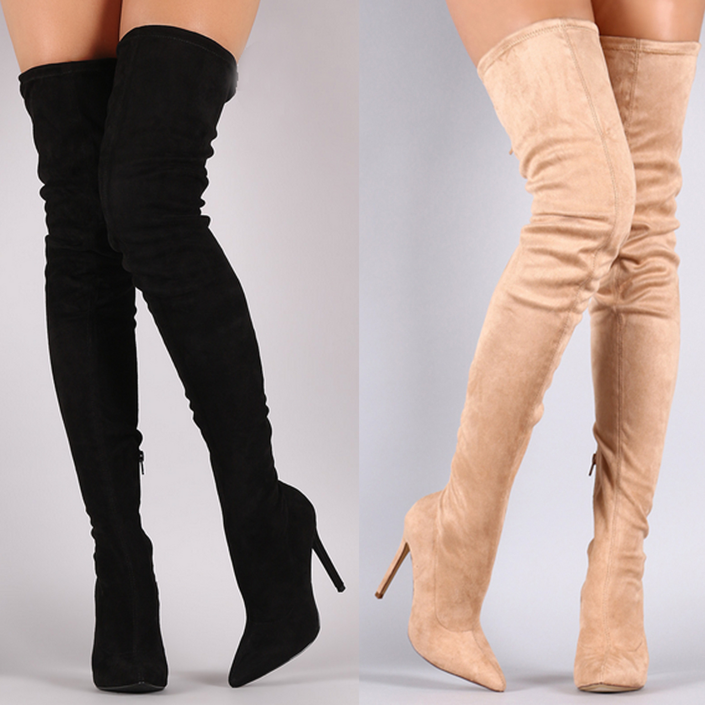 Sleek Pointed Toe Thigh-High Suede Boots