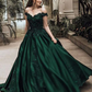 Green Off-Shoulder Embroidered Evening Dress