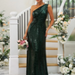 Sequin Oblique Shoulder Sleeveless Maxi Bridesmaid Dress