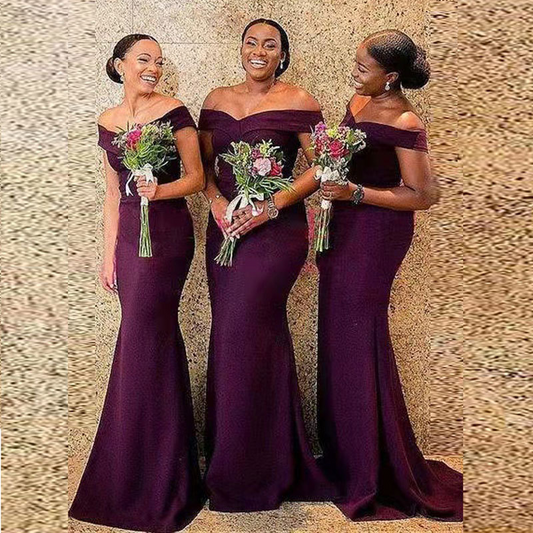 Purple Off-Shoulder Bridesmaid Dress