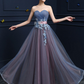 Steel Blue A-Line Applique Strapless Sleeves Prom Dress