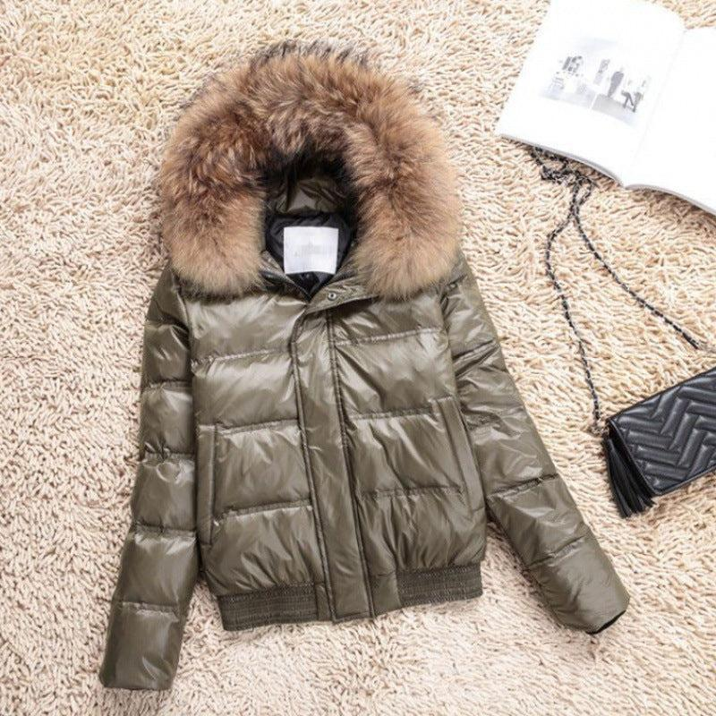 Raccoon Fur Hooded Long Sleeves Puffer Coat