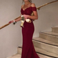 Crimson Off-Shoulder Sleeveless Mermaid Evening Dress