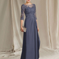 Slate Gray Applique Beaded Long Sleeves Bridesmaid Dress