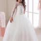 White Lace Jewel Neck Long Sleeves Kids Wedding Dress