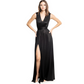 Black Satin Sleeveless Mermaid Long Evening Slit Dress