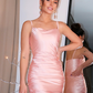 Pink Satin Spaghetti Strap Sleeveless Short Evening Dress