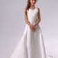 White Satin Applique Sleeveless Long Kids Wedding Dress