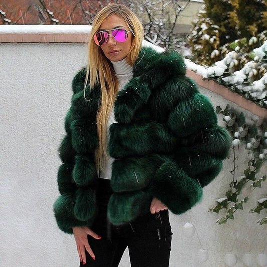 Green Luxury Bubble Faux Fur Hooded Coat