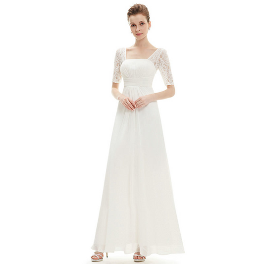 Chiffon Lace Sleeves Maxi Bridesmaid Dress