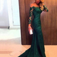 Green Lace Off-Shoulder Long Sleeves Prom Dress