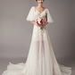 Ivory Lace Deep V Neck Short Butterfly Sleeves Wedding Dress