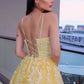 Yellow Embroidered Sleeveless Long Evening Dress