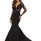 Black Lace Embroidered Deep V Neck Backless Mermaid Wedding Dress