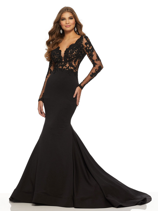 Black Lace Embroidered Deep V Neck Backless Mermaid Wedding Dress