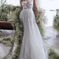 White Floral Embroidered Backless Sleeveless Wedding Dress