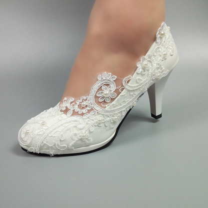 Lace Stiletto Close Toe Heels