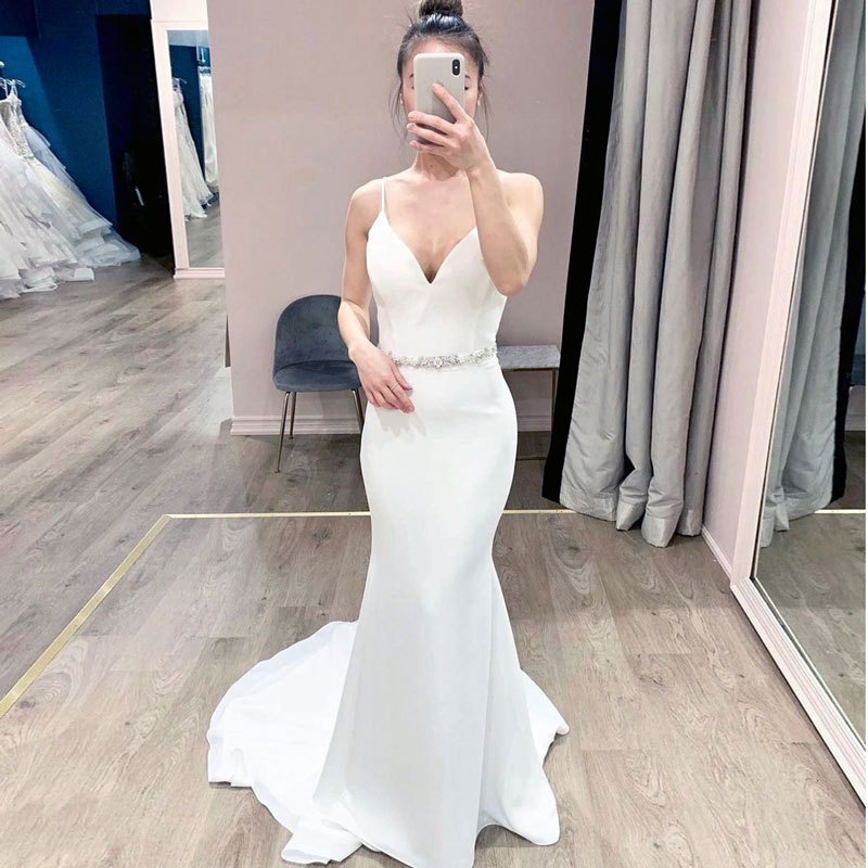 White Spaghetti Strap Mermaid Wedding Dress