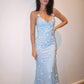 Light Blue Halter Neck Sleeveless Long Evening Slit Dress