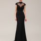 Black Lace Applique Short Sleeves Mermaid Evening Dress