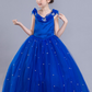 Blue Beaded Jewel Neck Sleeveless Kid's Party Dress