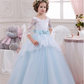 Mesh Lace Embroidered Long Sleeves Kids Wedding Dress