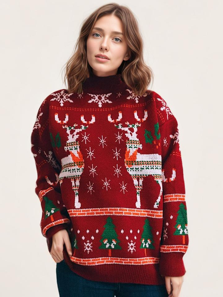 Pullover Crochet Christmas Printed Sweatshirt