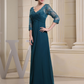 Teal Applique Beaded Long Sleeves Bridesmaid Dress